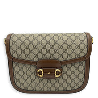 Horsebit 1955 Brown Crossbody Bag in Coated Canvas, Gold hardware