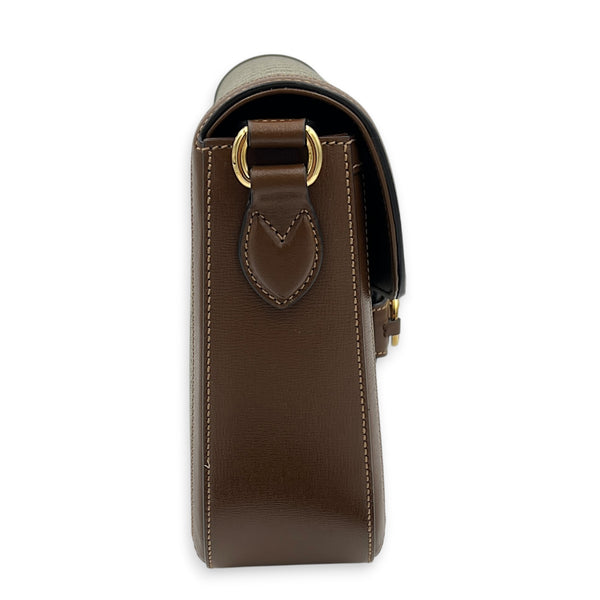 Horsebit 1955 Brown Crossbody Bag in Coated Canvas, Gold hardware