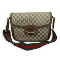 Horsebit 1955 Brown Crossbody Bag in Coated Canvas, Gold hardware