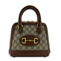 Horsebit 1955 Brown Top Handle Bag in Coated Canvas, Gold hardware