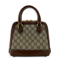 Horsebit 1955 Brown Top Handle Bag in Coated Canvas, Gold hardware