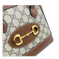 Horsebit 1955 Brown Top Handle Bag in Coated Canvas, Gold hardware