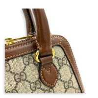 Horsebit 1955 Brown Top Handle Bag in Coated Canvas, Gold hardware