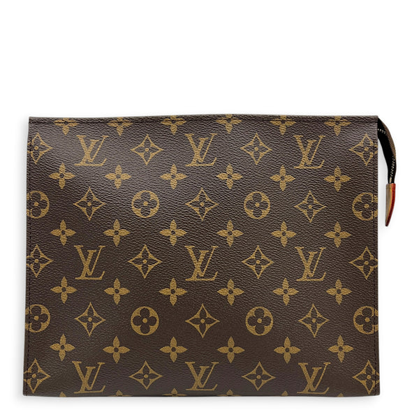 Pochette Toilette Brown Pouch in Monogram Coated Canvas, Gold hardware