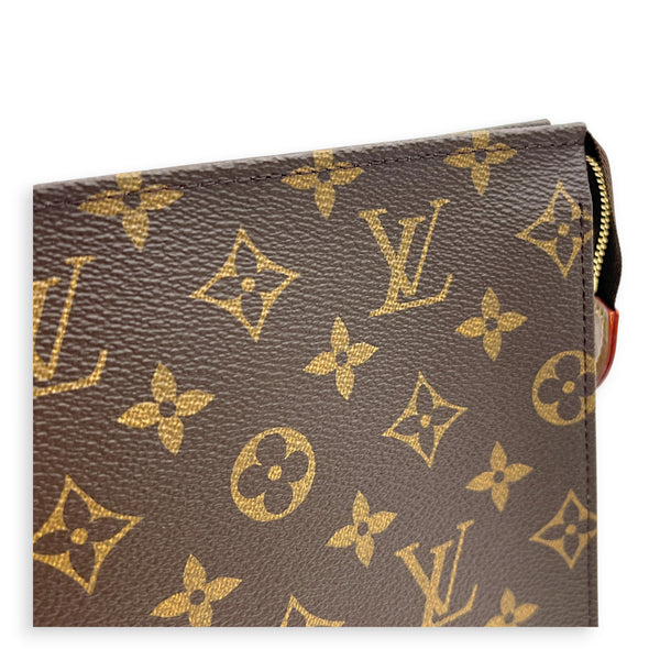 Pochette Toilette Brown Pouch in Monogram Coated Canvas, Gold hardware