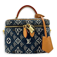 Vanity Blue Top Handle Bag in Jacquard, Gold hardware