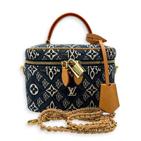 Vanity Blue Top Handle Bag in Jacquard, Gold hardware
