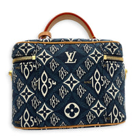 Vanity Blue Top Handle Bag in Jacquard, Gold hardware