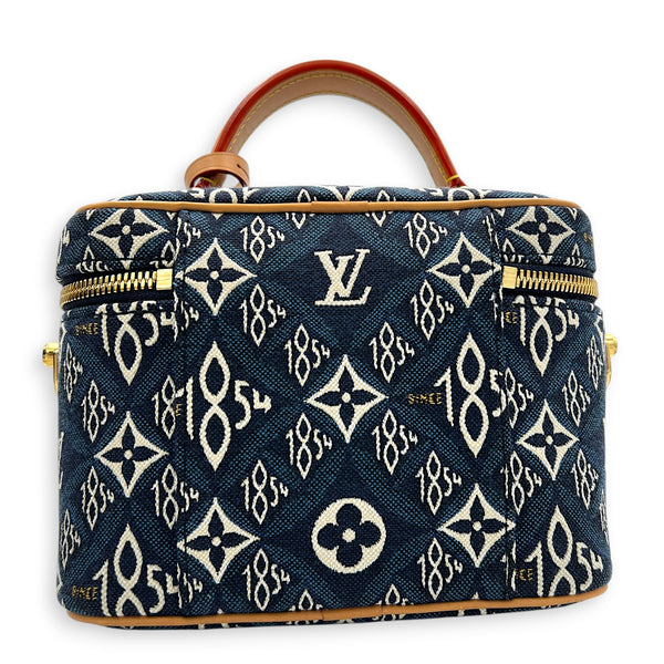 Vanity Blue Top Handle Bag in Jacquard, Gold hardware