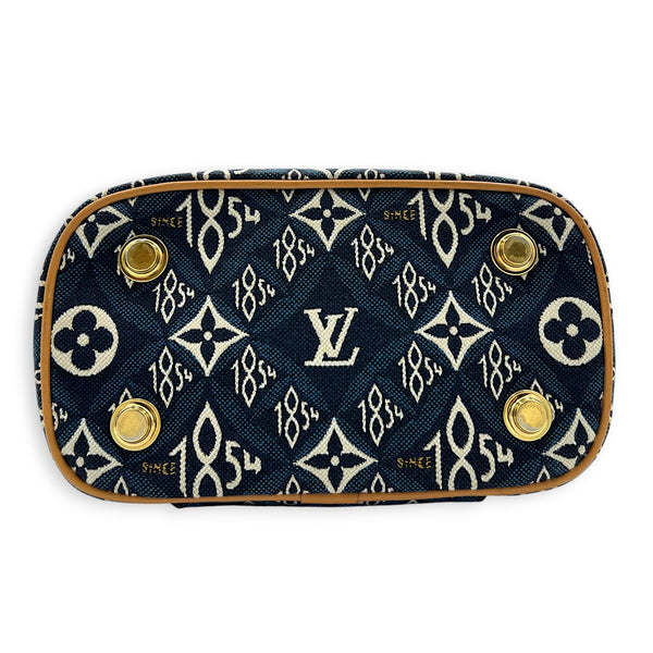 Vanity Blue Top Handle Bag in Jacquard, Gold hardware