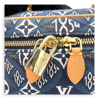 Vanity Blue Top Handle Bag in Jacquard, Gold hardware
