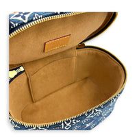 Vanity Blue Top Handle Bag in Jacquard, Gold hardware