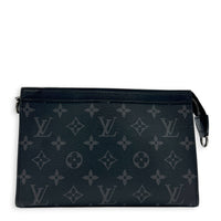Gaston Black Crossbody Bag in Coated Canvas, Silver hardware