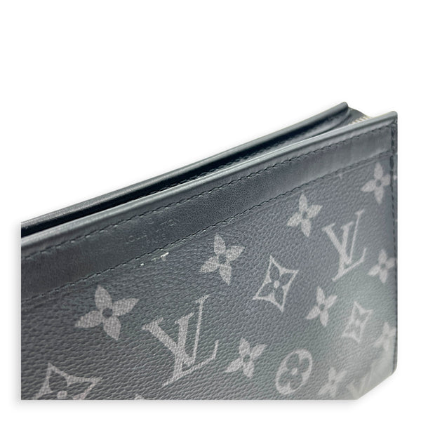 Gaston Black Crossbody Bag in Coated Canvas, Silver hardware
