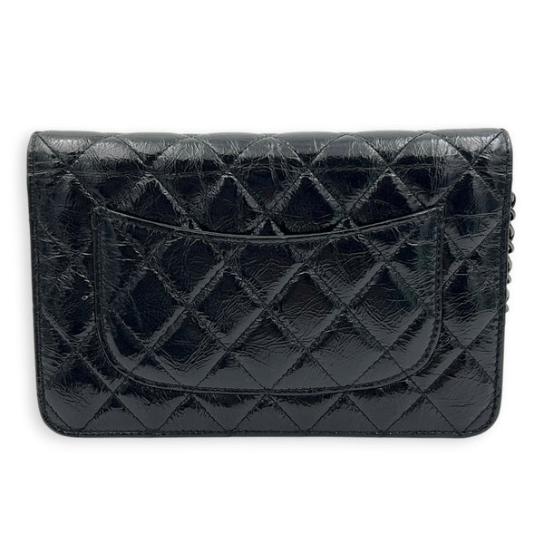 2.55 Black Wallet On Chain in Crinkled Patent, So Black hardware
