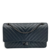 2.55 Medium Black Chevron Shoulder Bag in Calfskin, So Black hardware