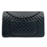 2.55 Medium Black Chevron Shoulder Bag in Calfskin, So Black hardware