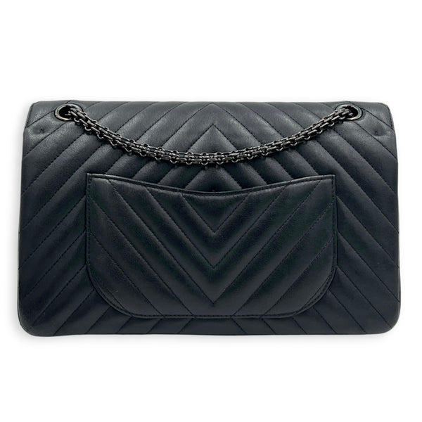 2.55 Medium Black Chevron Shoulder Bag in Calfskin, So Black hardware