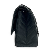 2.55 Medium Black Chevron Shoulder Bag in Calfskin, So Black hardware