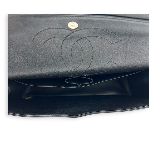 2.55 Medium Black Chevron Shoulder Bag in Calfskin, So Black hardware