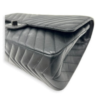 2.55 Medium Black Chevron Shoulder Bag in Calfskin, So Black hardware