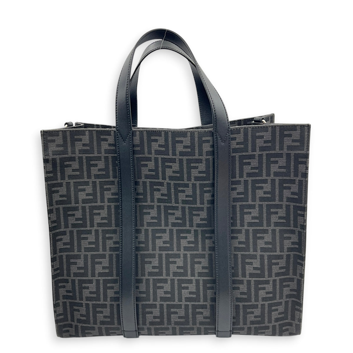 FF Shopper Black Top Handle Bag in Jacquard, Silver hardware