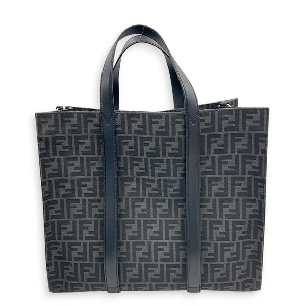 FF Shopper Black Top Handle Bag in Jacquard, Silver hardware