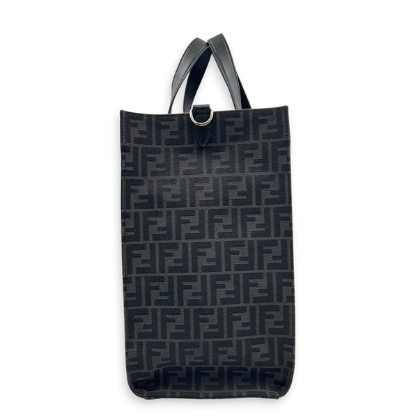FF Shopper Black Top Handle Bag in Jacquard, Silver hardware