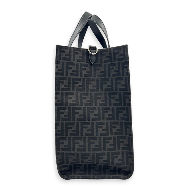 FF Shopper Black Top Handle Bag in Jacquard, Silver hardware