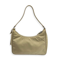 Re-Nylon Beige Shoulder Bag in Nylon, Silver hardware