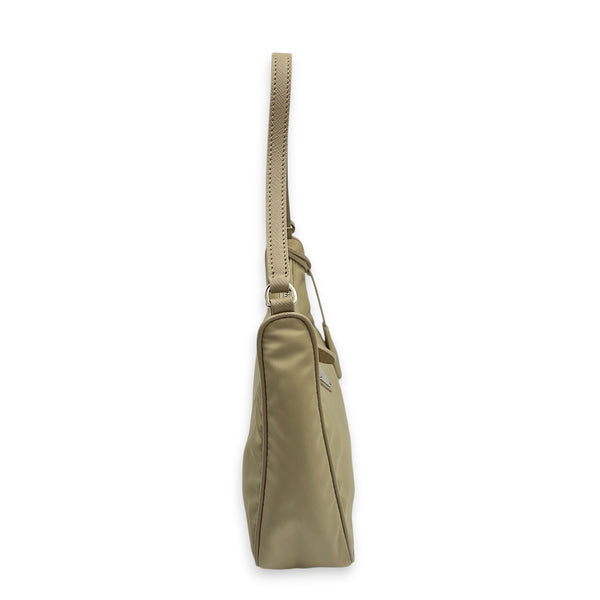 Re-Nylon Beige Shoulder Bag in Nylon, Silver hardware
