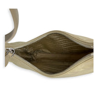 Re-Nylon Beige Shoulder Bag in Nylon, Silver hardware
