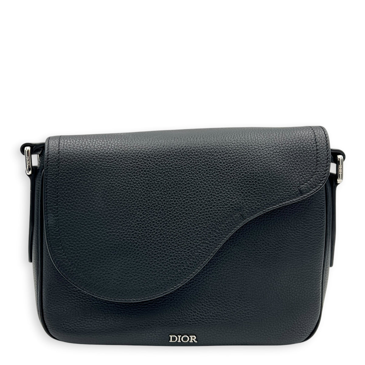 Saddle Mini Black Messenger in Calfskin, Silver hardware