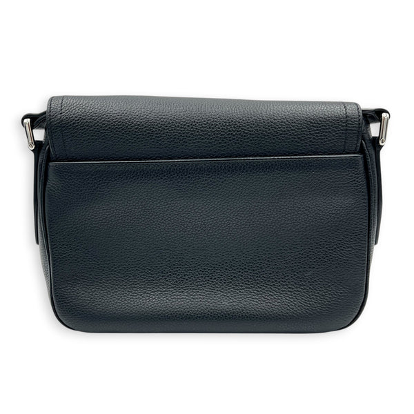 Saddle Mini Black Messenger in Calfskin, Silver hardware