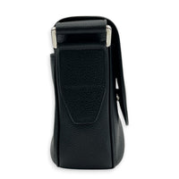 Saddle Mini Black Messenger in Calfskin, Silver hardware