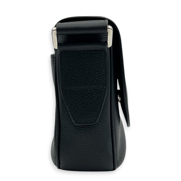 Saddle Mini Black Messenger in Calfskin, Silver hardware