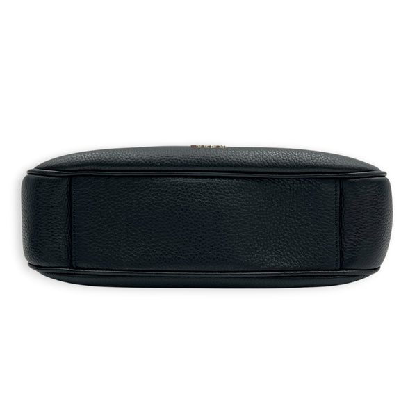 Saddle Mini Black Messenger in Calfskin, Silver hardware