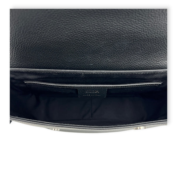 Saddle Mini Black Messenger in Calfskin, Silver hardware