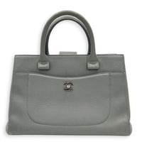 Neo Executive Tote Top Handle Bag Grey in Calfskin, Silver hardware
