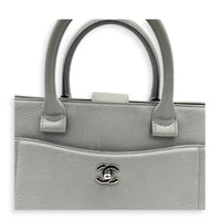 Neo Executive Tote Top Handle Bag Grey in Calfskin, Silver hardware