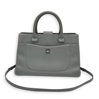 Neo Executive Tote Top Handle Bag Grey in Calfskin, Silver hardware
