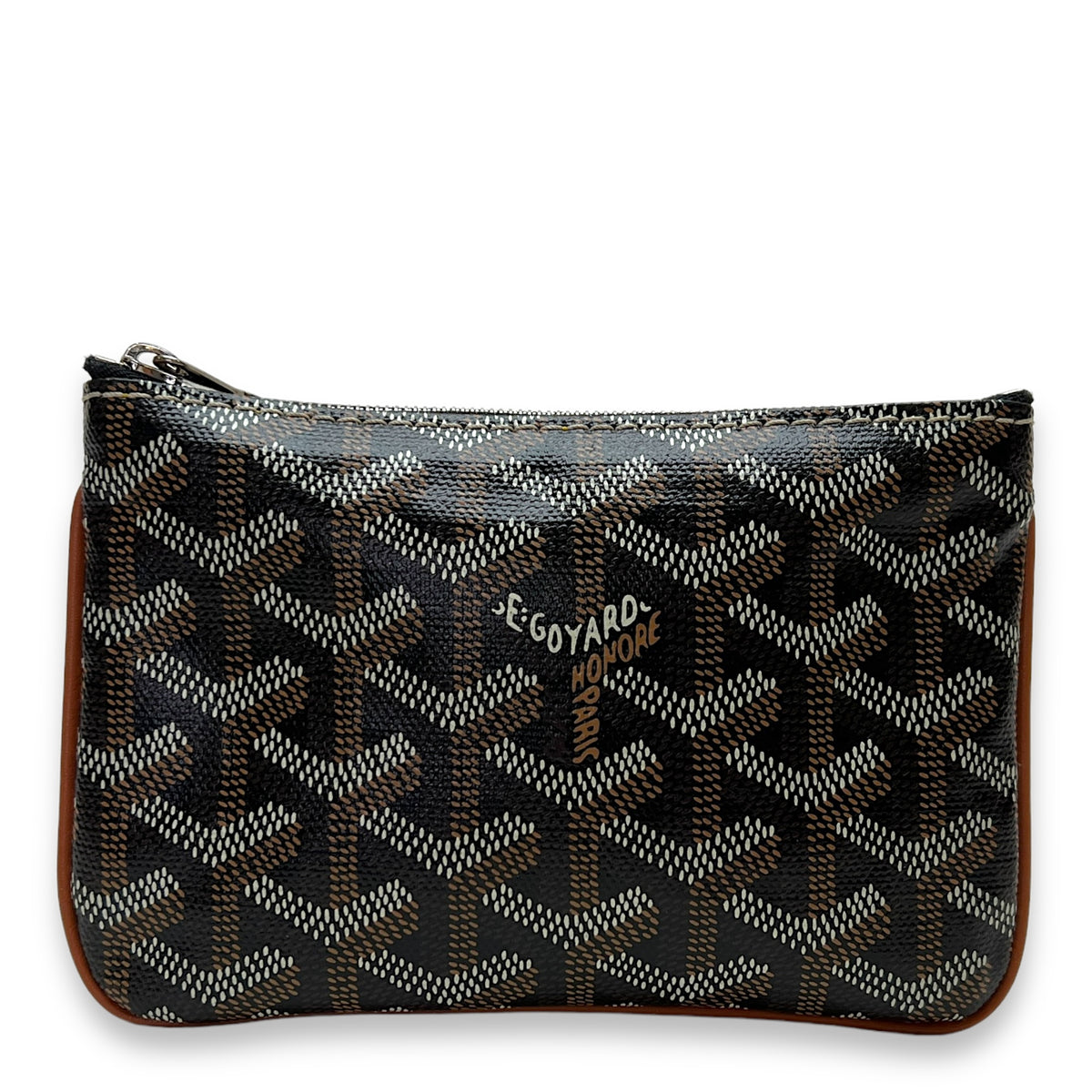 Senat Mini Brown Pouch in Coated Canvas, Silver hardware