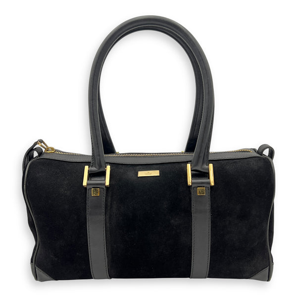 Gucci Boston Top Handle Bag Black in Suede Leather, Gold hardware_1