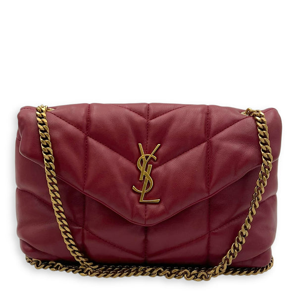 Saint Laurent Puffer Mini Red Shoulder Bag in Lambskin, Gold hardware_1