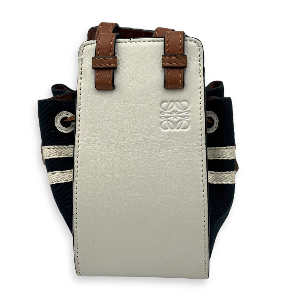 Loewe Hammock Mini White Top Handle Bag in Calfskin and Canvas, Silver hardware_1