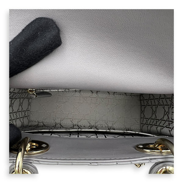 Christian Dior Lady Dior Small Grey Top Handle Bag in Lambskin, Gold hardware_6