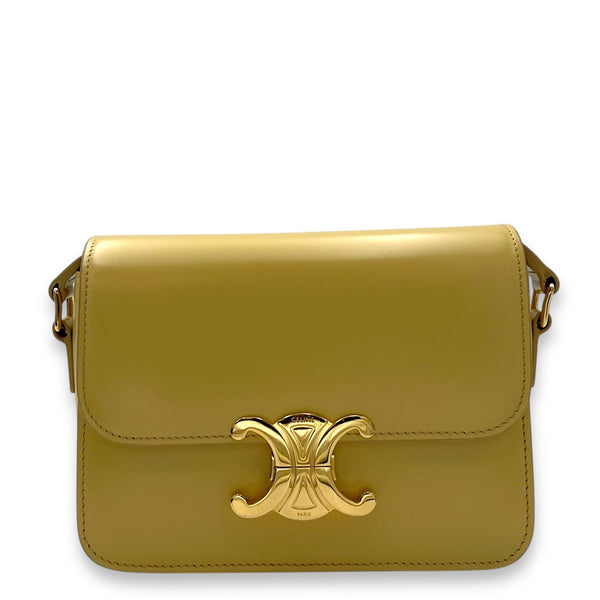 Celine Triomphe Crossbody Bag Teen Yellow in Calfskin, Gold hardware_1
