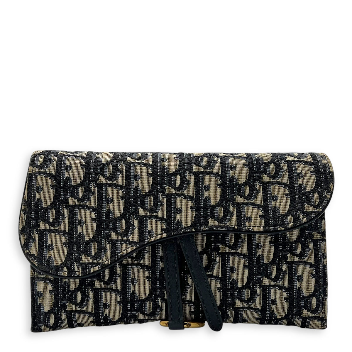 Christian Dior Saddle Wallet On Chain Blue in Jacquard, Gold hardware_1