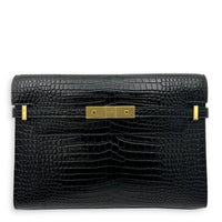 Saint Laurent Manhattan Shoulder Bag Black in Crocodile Embossed Calfskin, Gold hardware_1