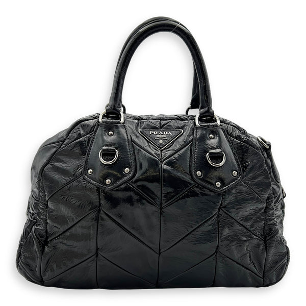 Prada Quilted Top Handle Bag Black in Glazed Calfskin, Silver hardware_1